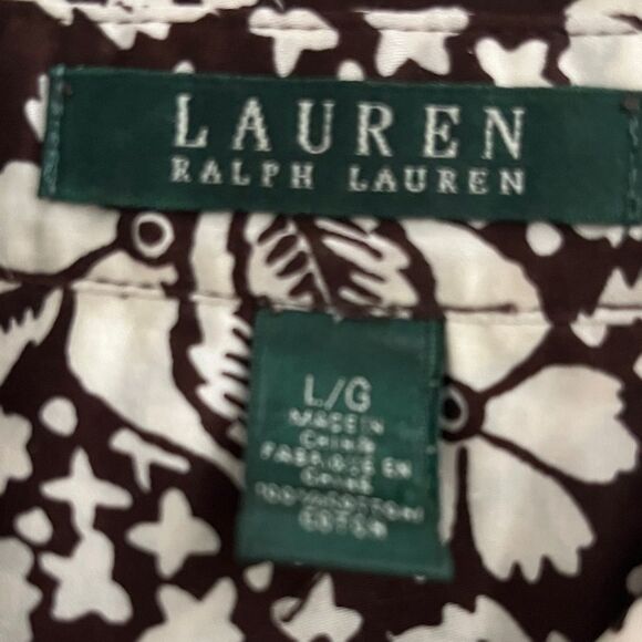 Ralph Lauren Brown / White Floral Women's Button up Blouse SZ L - Picture 10 of 10